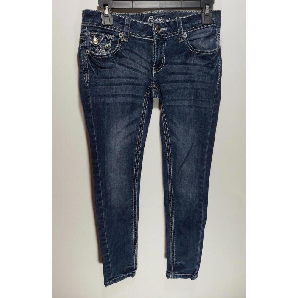 Womens Amethyst Straight Leg‎ Denim Blue Jeans Low Rise Size 3